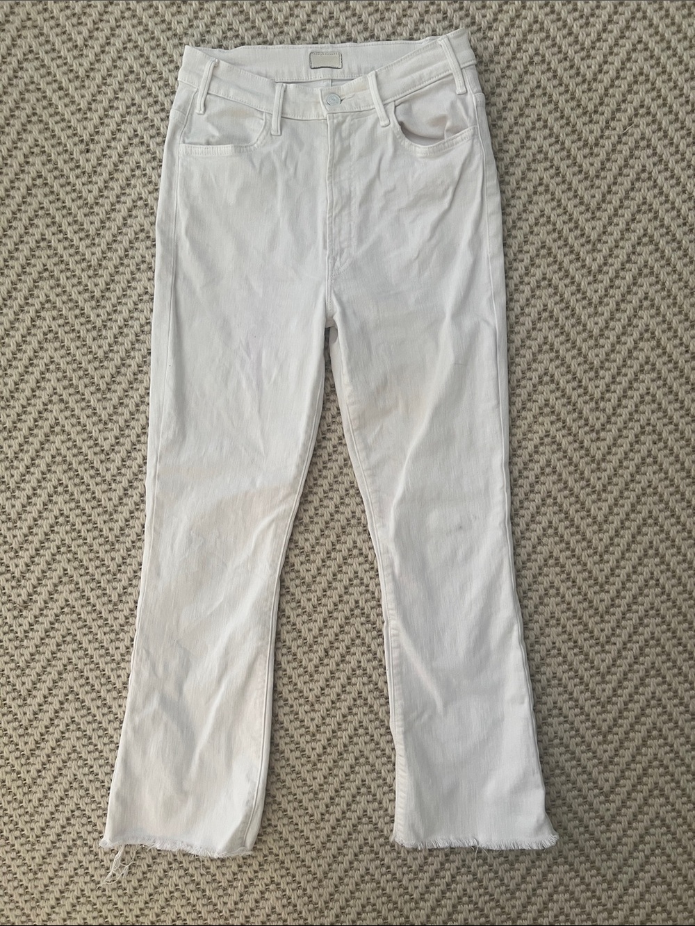 MOTHER Hustler Ankle Fray White Bootcut Jeans